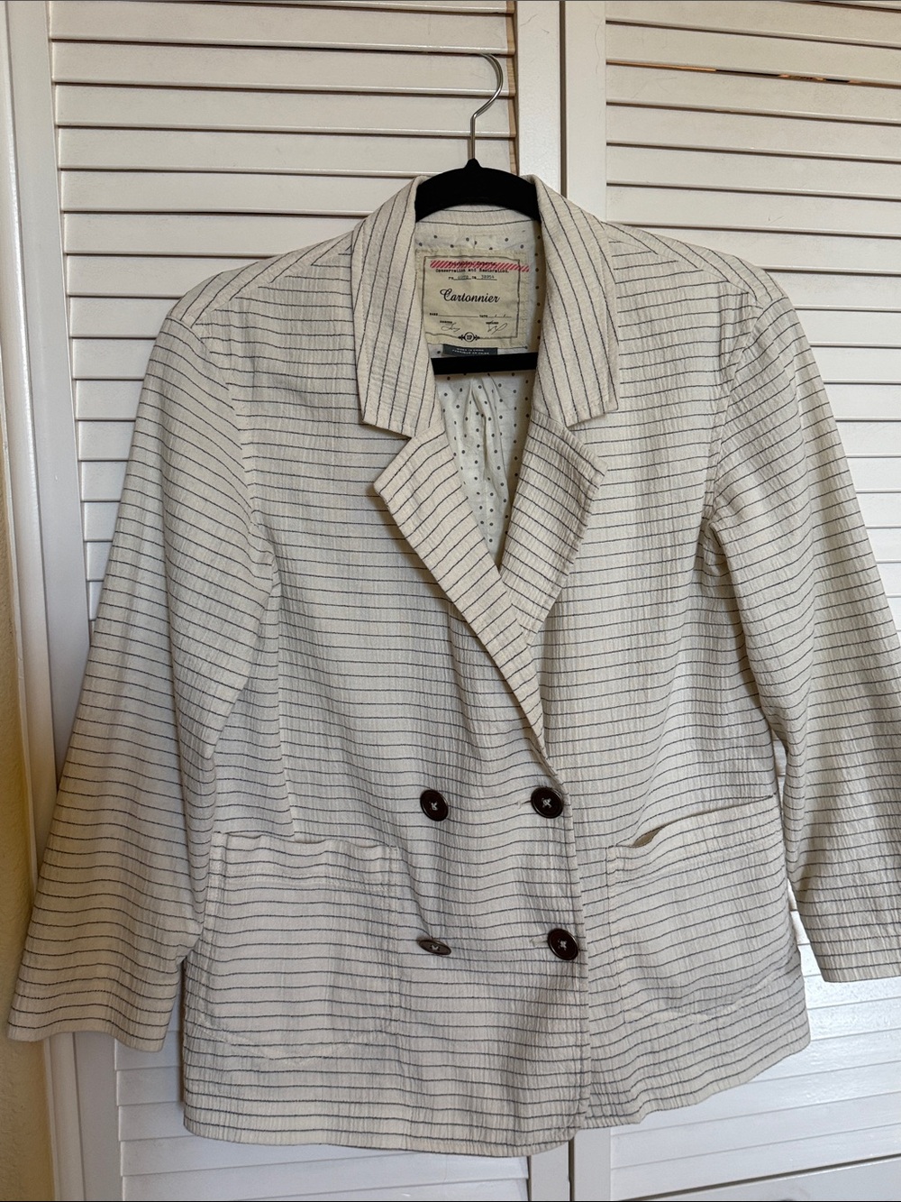 Cartonnier by Anthropologie Cream Blazer with Thin Black Stripes XSP